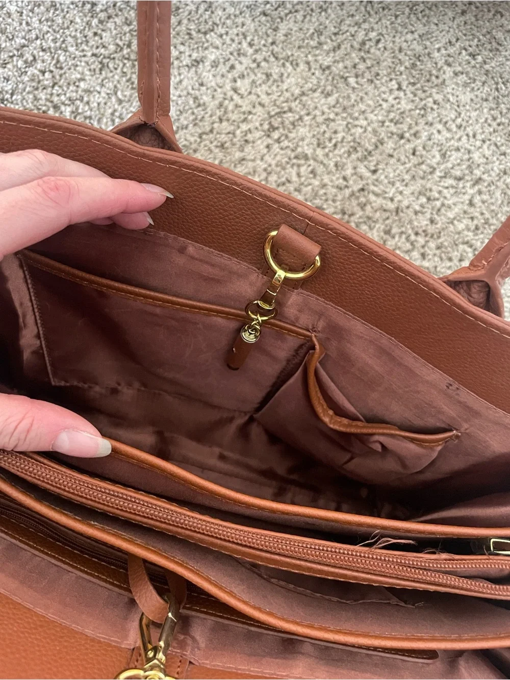 JOY & IMAN Essentials Brown Leather Tote w/ Original Watch and Flashlight